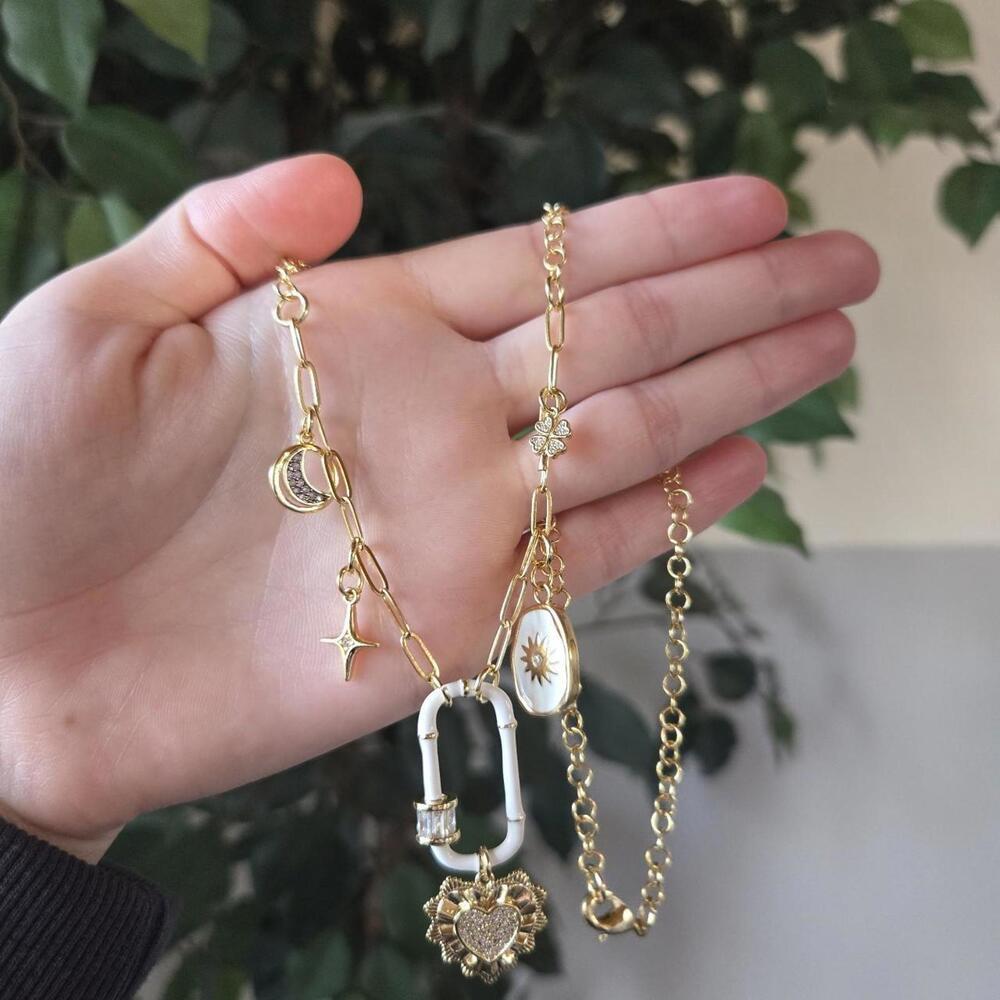 18k Gold Mixed Chain Charm Necklace